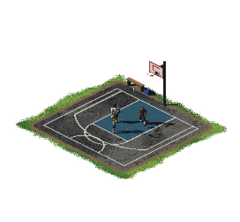 等距像素篮球插画