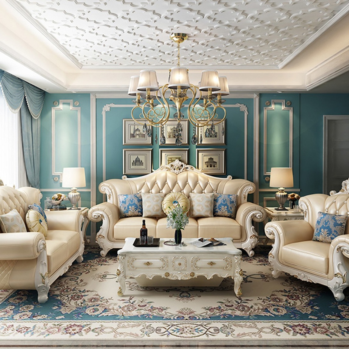 现代欧式品味客厅,高端完美 - 凯莎豪庭家具店设计效果图 - 每平每屋