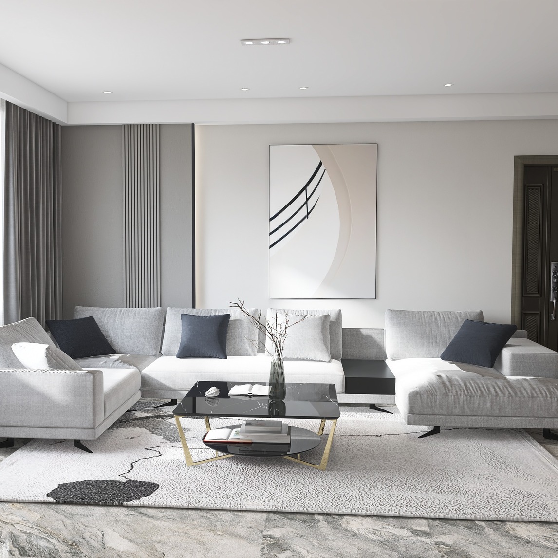 现代客厅会客黑白灰 - shalaj设计效果图 - 每平每屋·设计家