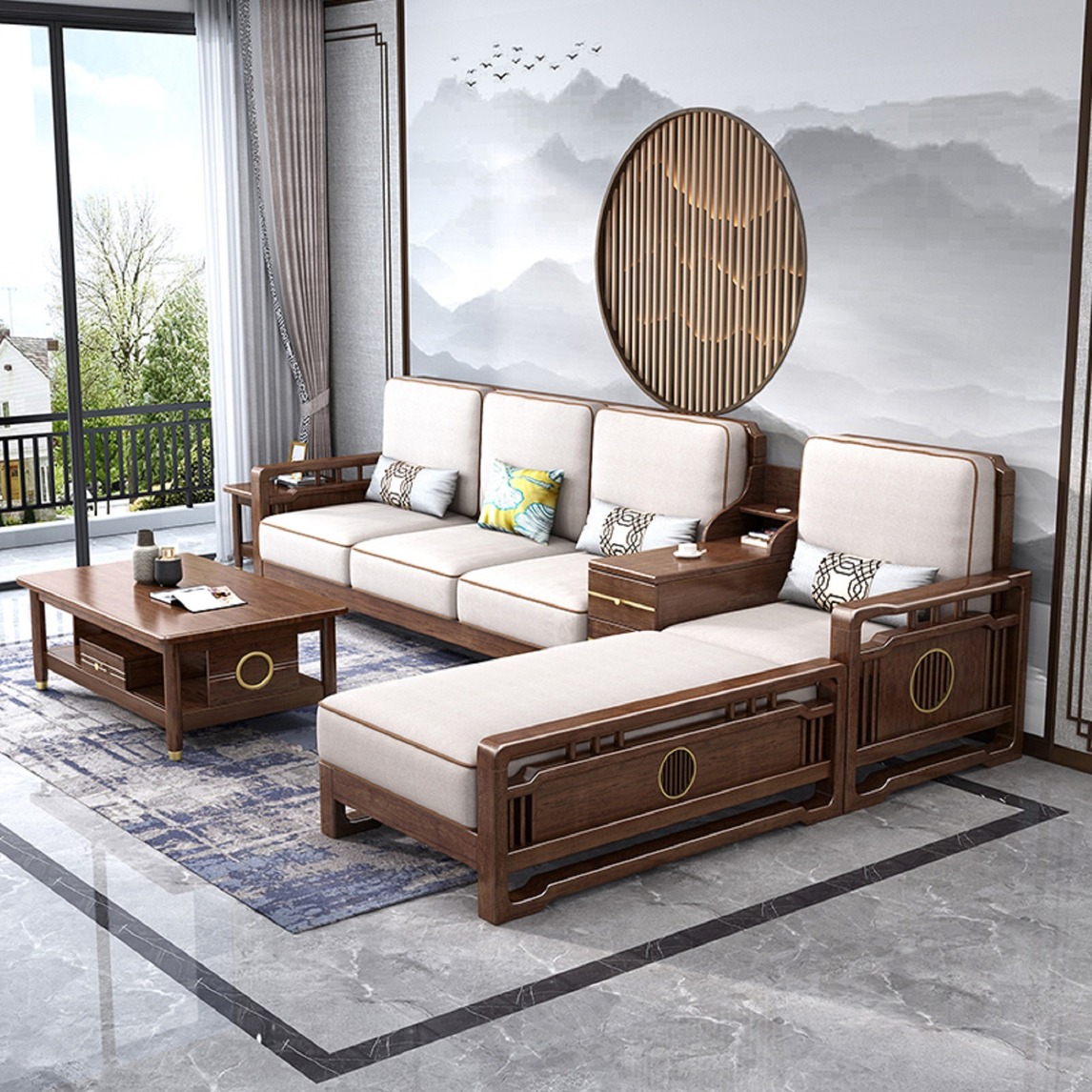 3款实木新中式家具打造中国风客厅