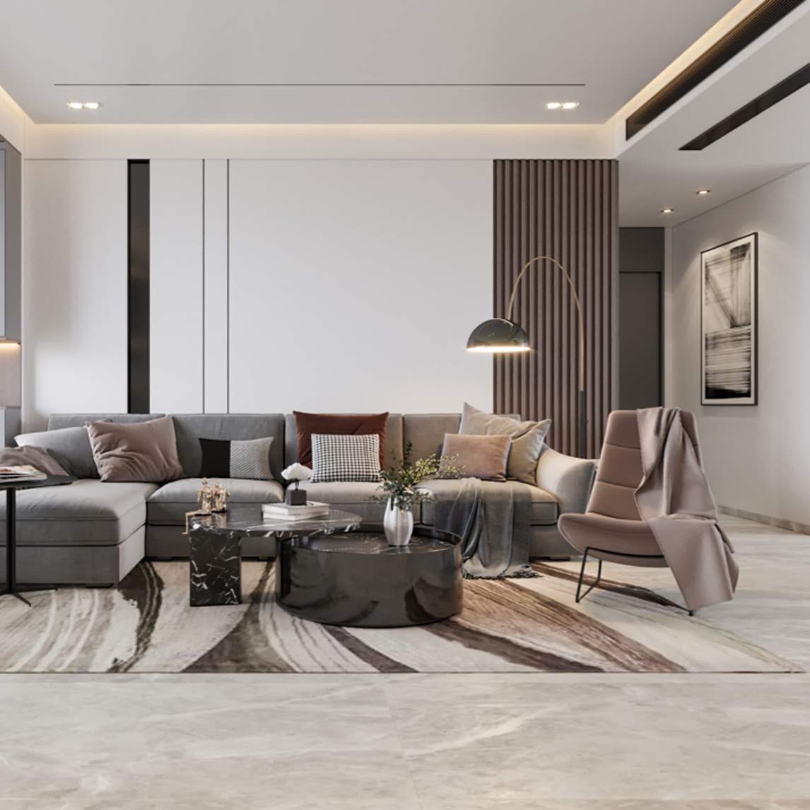 混搭风设计客厅低调的莫兰迪色系