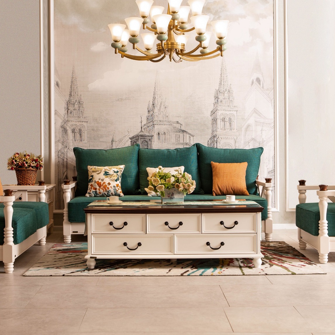 美式田园布艺可拆洗沙发