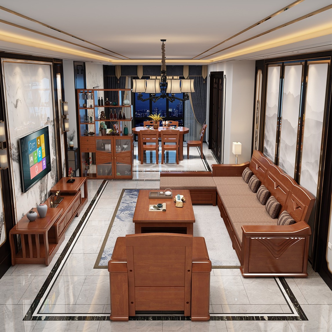 新中式实木沙发组合客厅套装