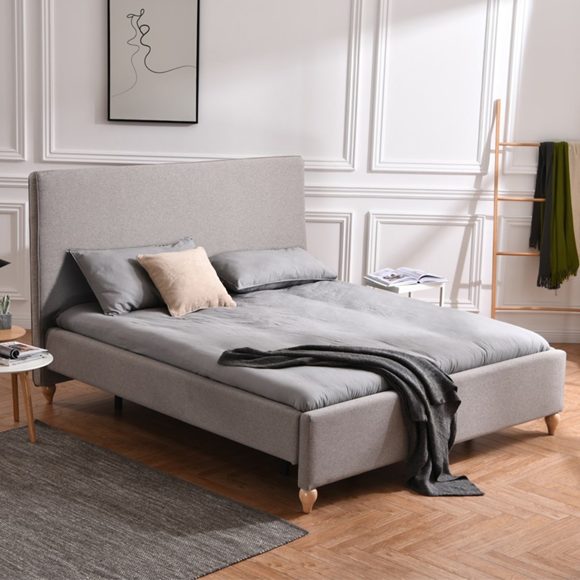 现代北欧风床头可拆洗布艺软床