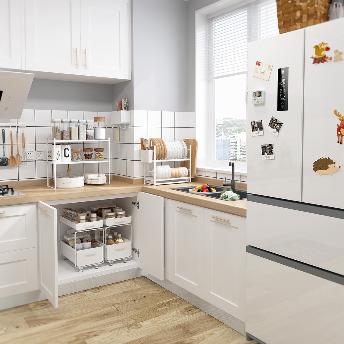 这样橱柜台面干净,物品拿取也方便,收纳技巧get起来,还你一个美好厨房