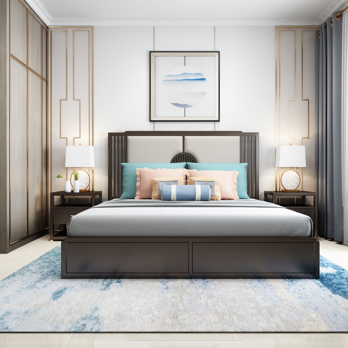 新中式卧室床 - 丽维拉家具设计效果图 - 每平每屋·设计家