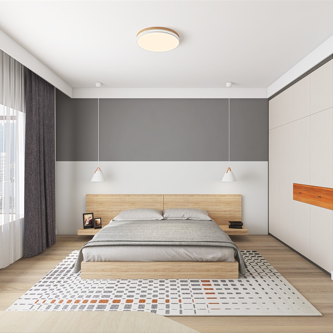 极简灰调卧室 - 舍间空间美学设计设计效果图 - 每平每屋·设计家