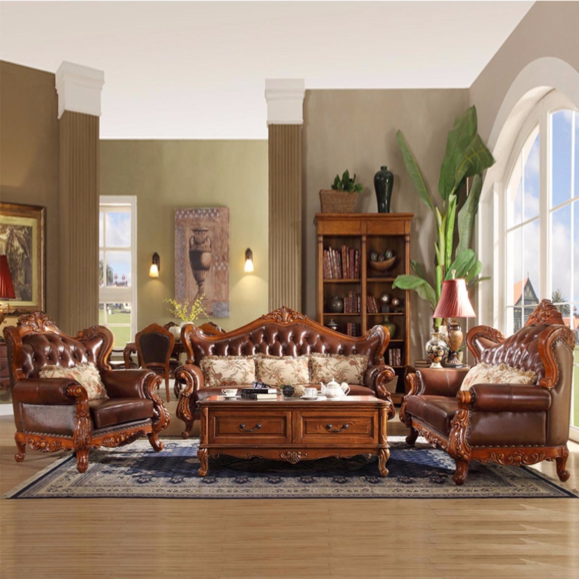美式经典实木双面雕花沙发复古风 - 广兰家具设计效果图 - 每平每屋