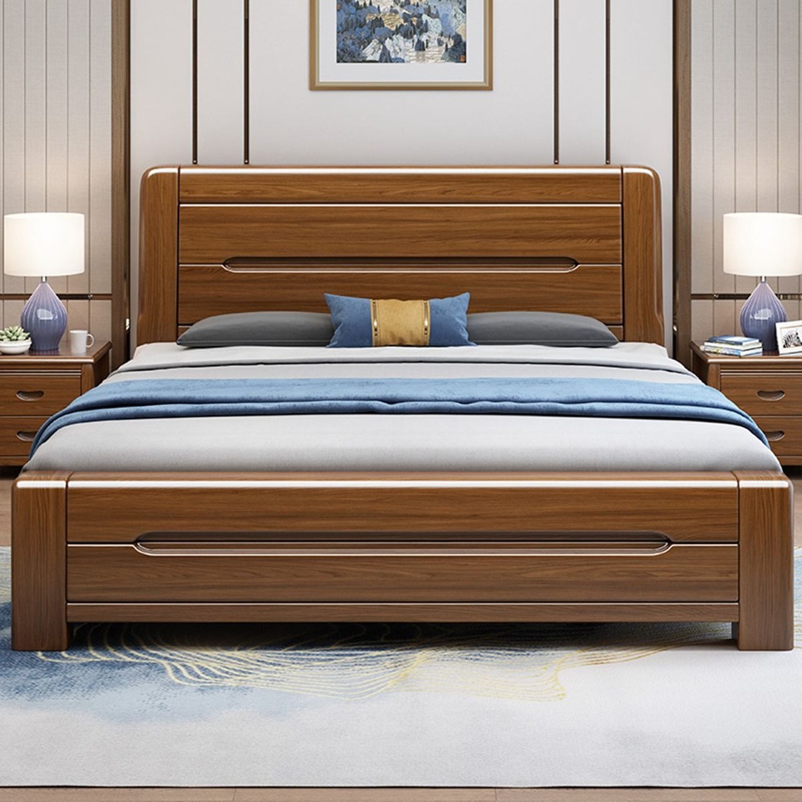 胡桃木卧室搭配 - 专注实木家具设计效果图 - 每平每屋·设计家