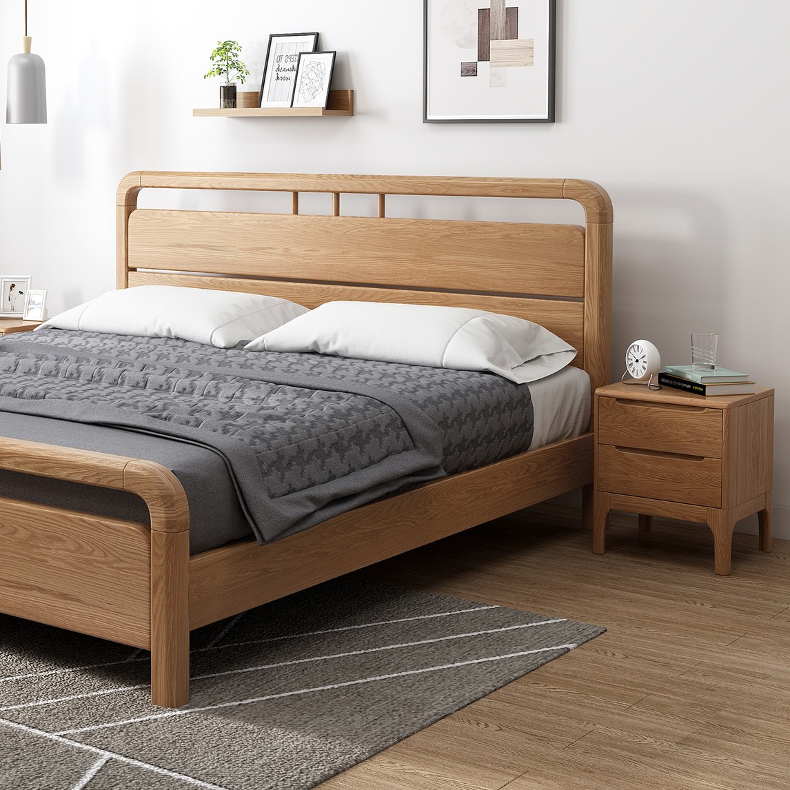 新中式白蜡木卧室实木床组合 - 艺术达人设计效果图 - 每平每屋·设计