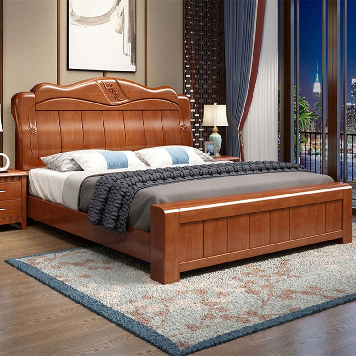 中式实木床,独一无二的魅力 - 源穆木实木家具设计效果图 - 每平每屋