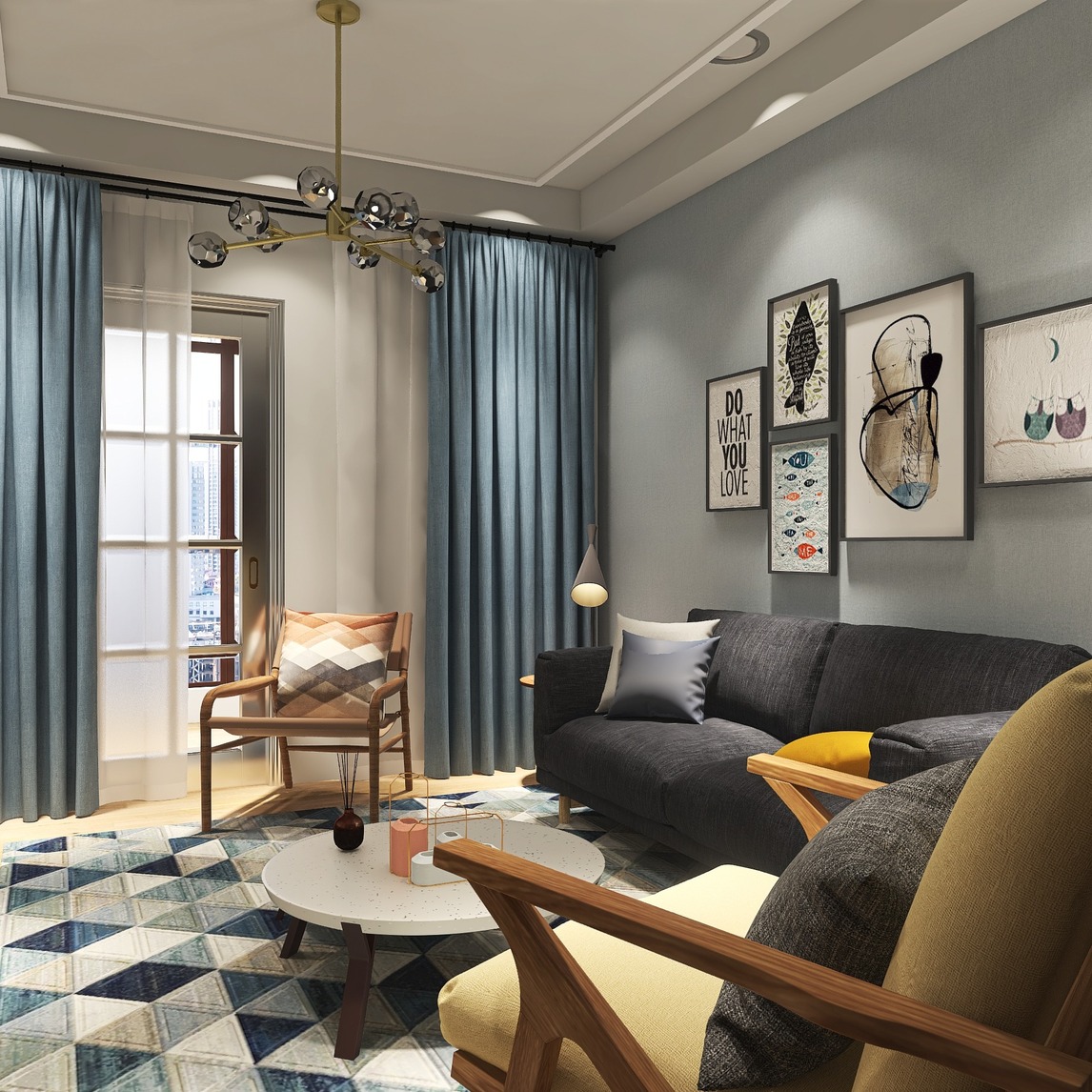 巧用蓝灰色,营造温馨感客厅