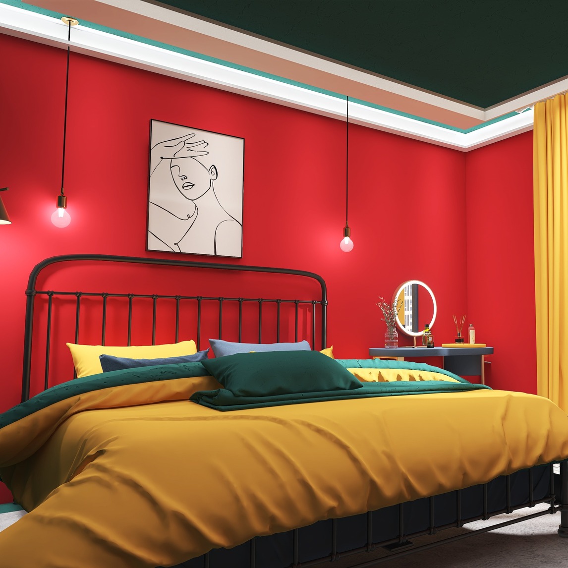 红与黄的大胆撞色 - 设计师0813设计效果图 - 每平每屋·设计家