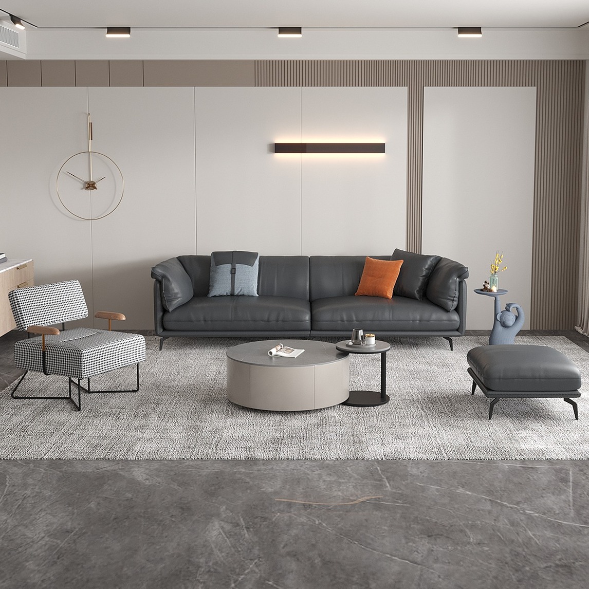 60㎡轻奢客厅,简单舒适是她的代名词 - 希尔顿家具设计效果图 - 每平