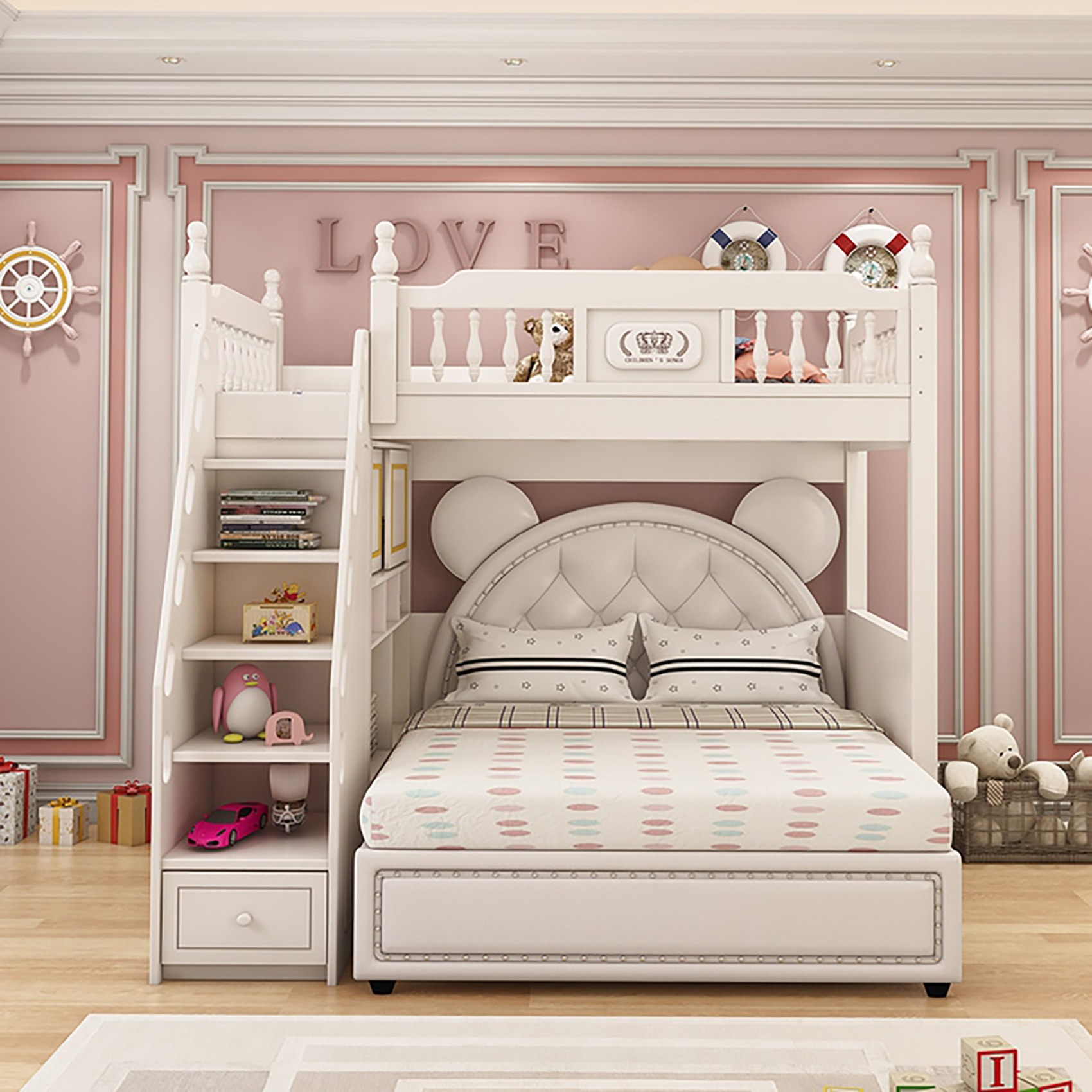 儿童房可这样装修智能家 设计师说: 这个子母床太值得拥有了粉嫩嫩的