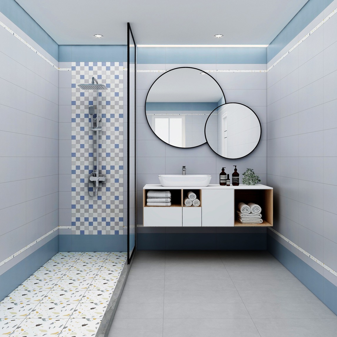 5㎡高颜值浴室,实用性也很强 - 全屋瓷砖设计师设计效果图 - 每平每屋