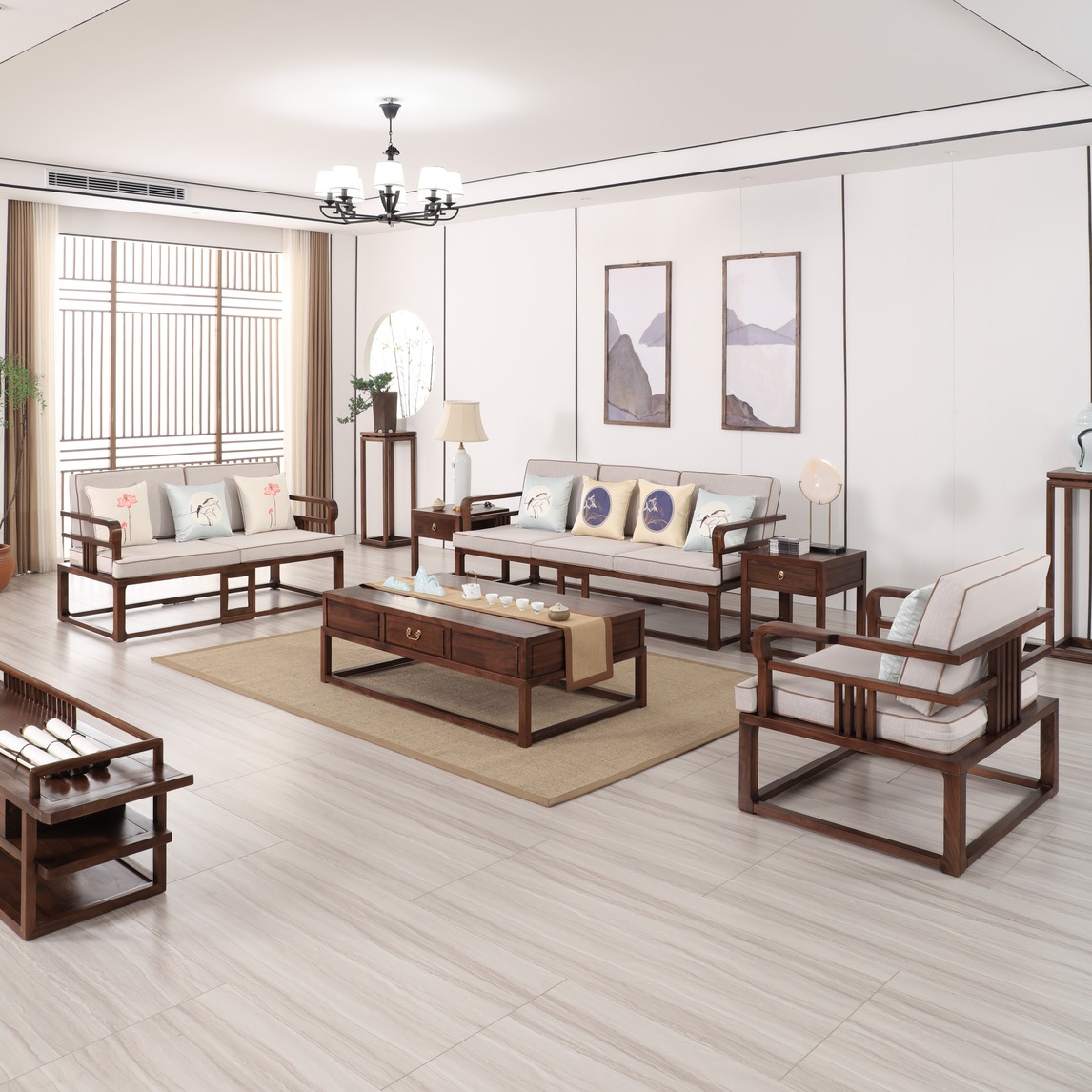 新中式客厅,古典与现代结合 - 冰雪家具设计效果图 - 每平每屋·设计