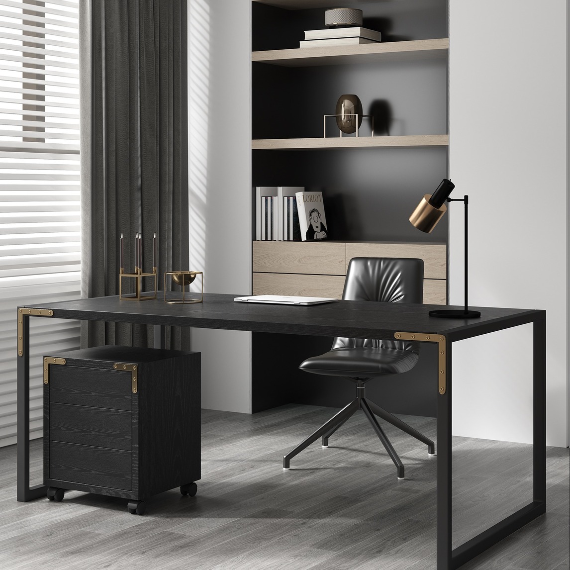 设计师说: 以极简设计语言 融合意式轻奢风格 使得整体书房设计统一