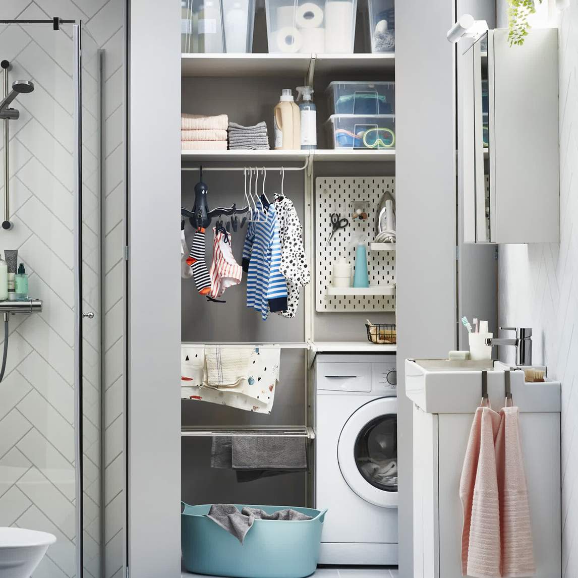 情况下,洗衣空间已经很局促,要把洗衣物品收纳起来更是个主妇的难题