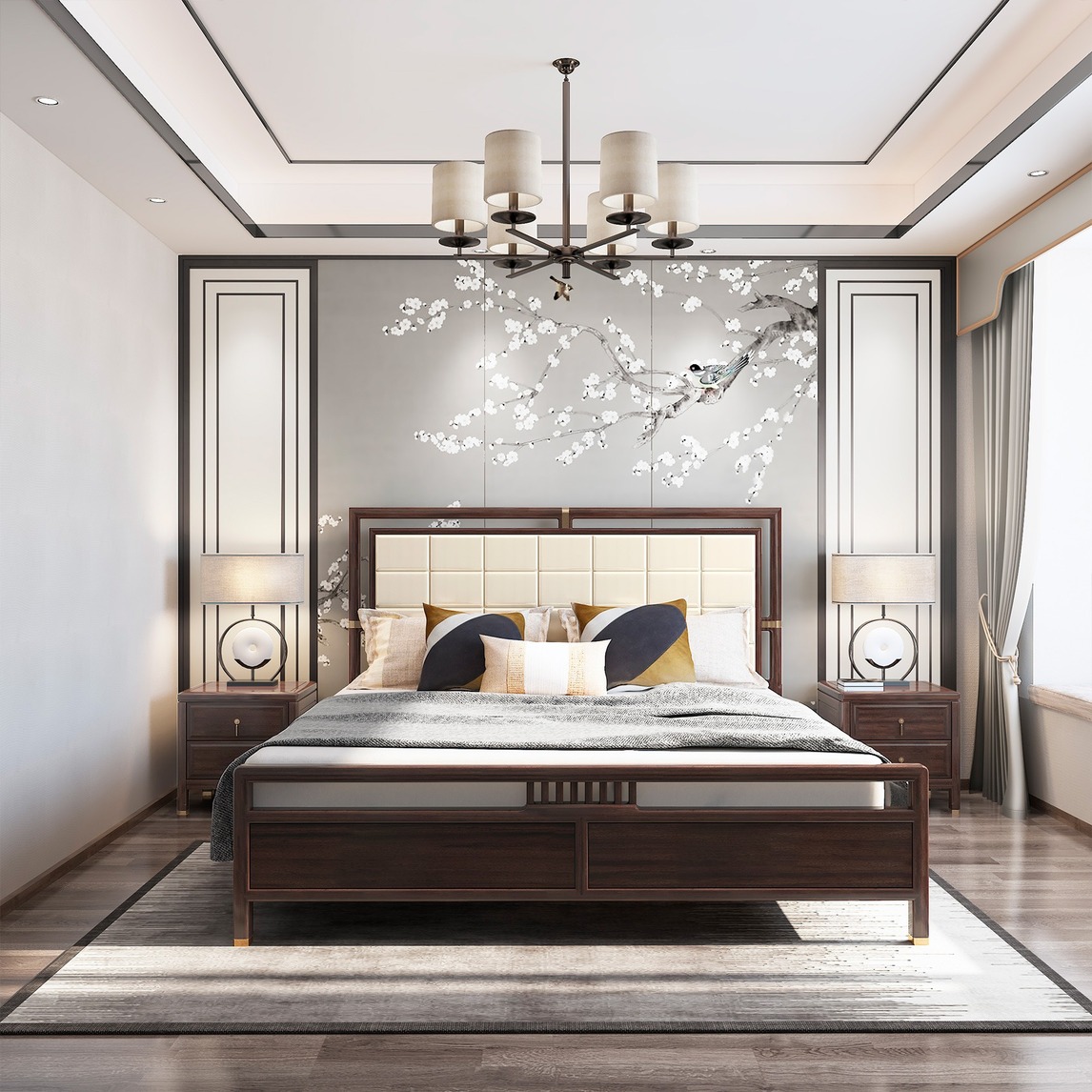 新中式主卧双人床舒适的家