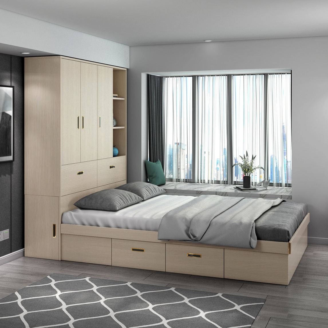 小户型榻榻米衣柜一体床 - 设计师5352设计效果图 - 每平每屋·设计家