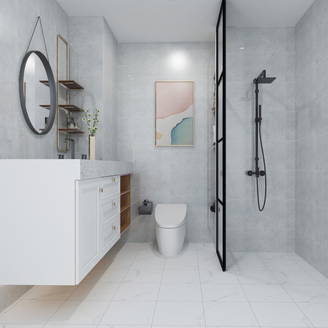 简约优雅小物,营造 北欧风卫浴空间 - 马可波罗瓷砖设计效果图 - 每平