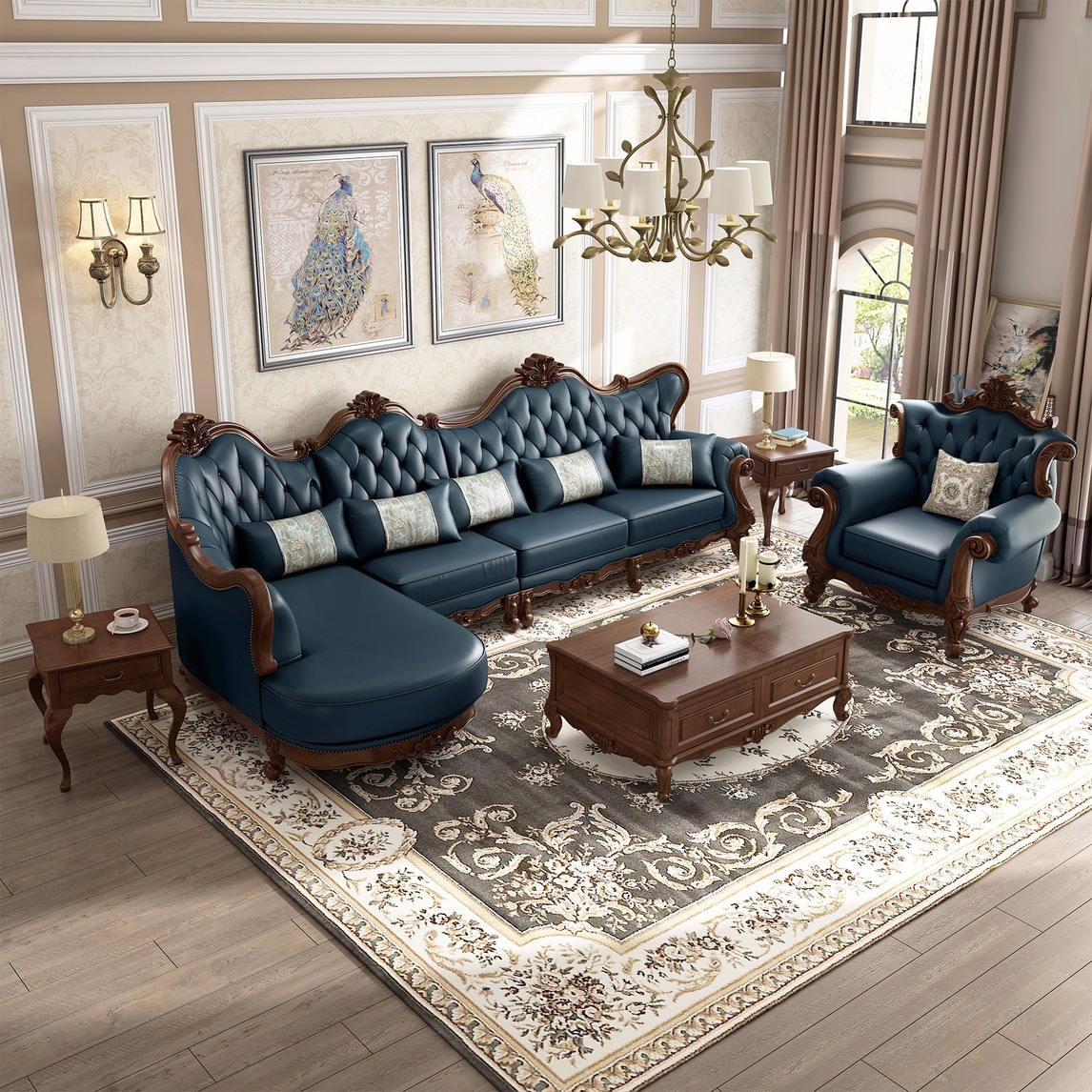 美式乡村长贵妃转角沙发组合