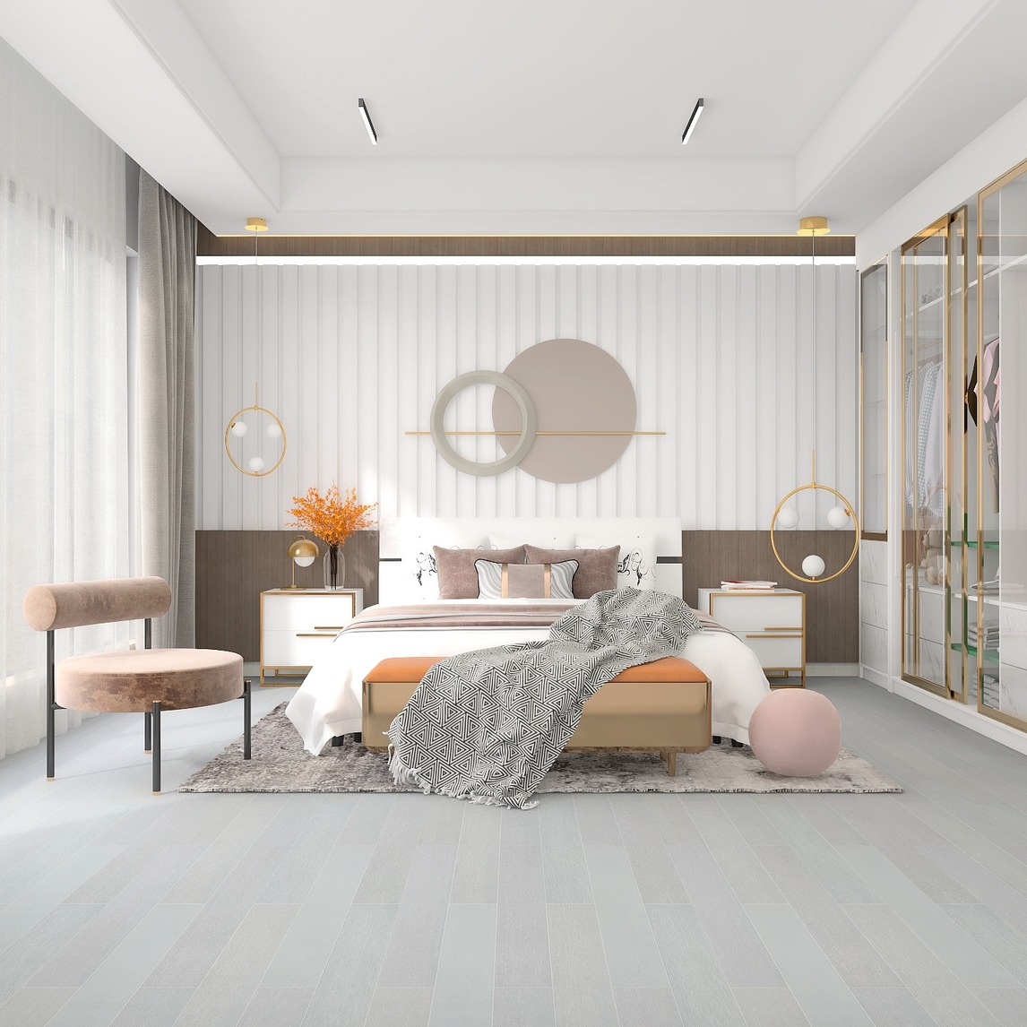 今日份轻奢卧室分享 - 天格地暖实木地板设计效果图 - 每平每屋·设计