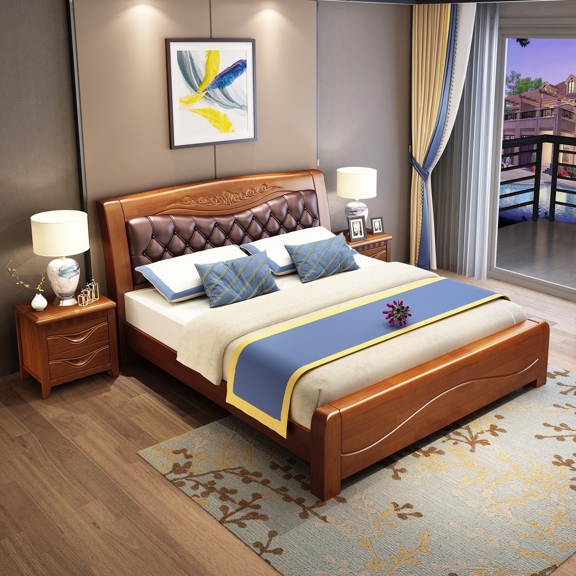 现代简约实木床,家用套房家具 - tbnick_0tn7b设计效果图 - 每平每屋