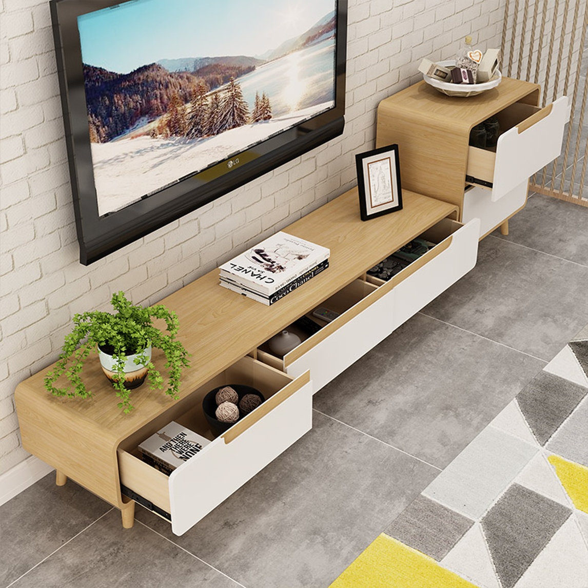 集柜子抽屉隔层于一身的电视柜