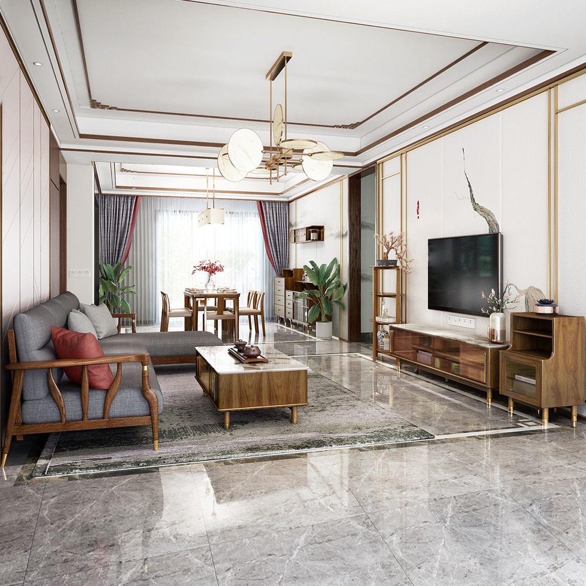 新中式客厅,简于形奢于心的家居品味 - 生活美学家设计效果图 - 每平