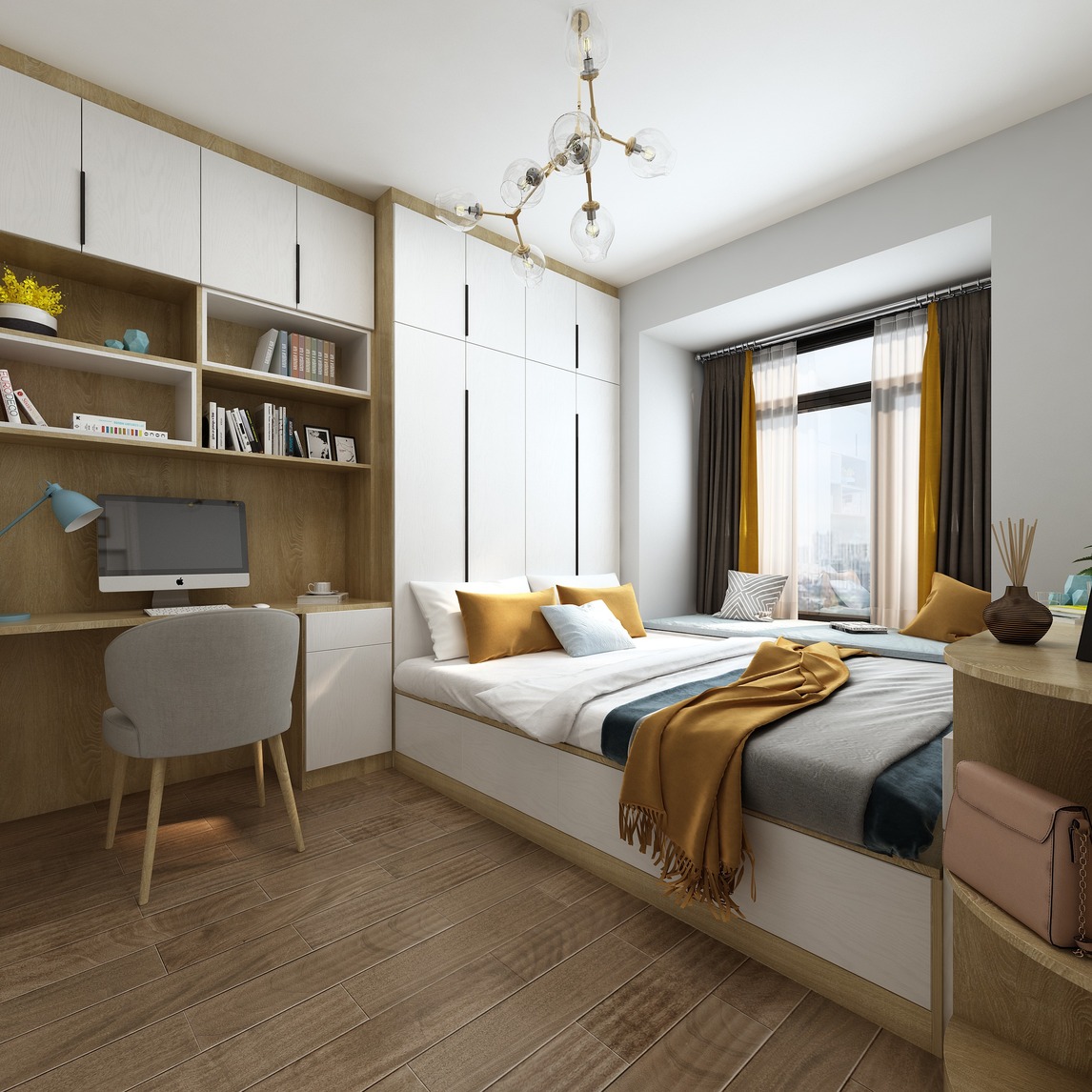 榻榻米打造北欧风小户型卧室 - 金银鸟全屋定制设计效果图 - 每平每屋