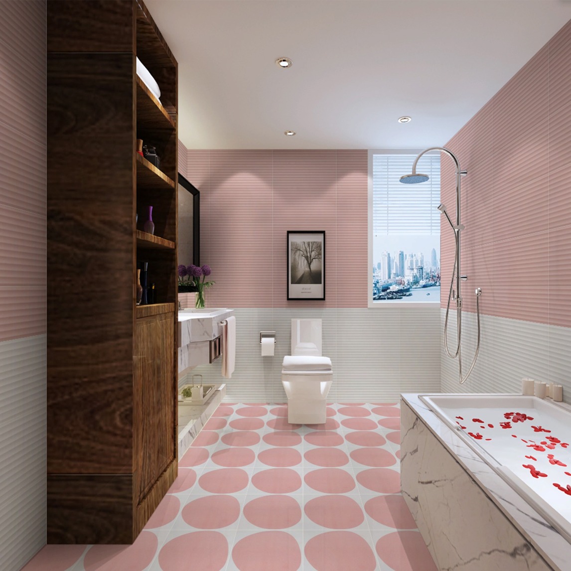 少女感十足的粉色浴室搭配