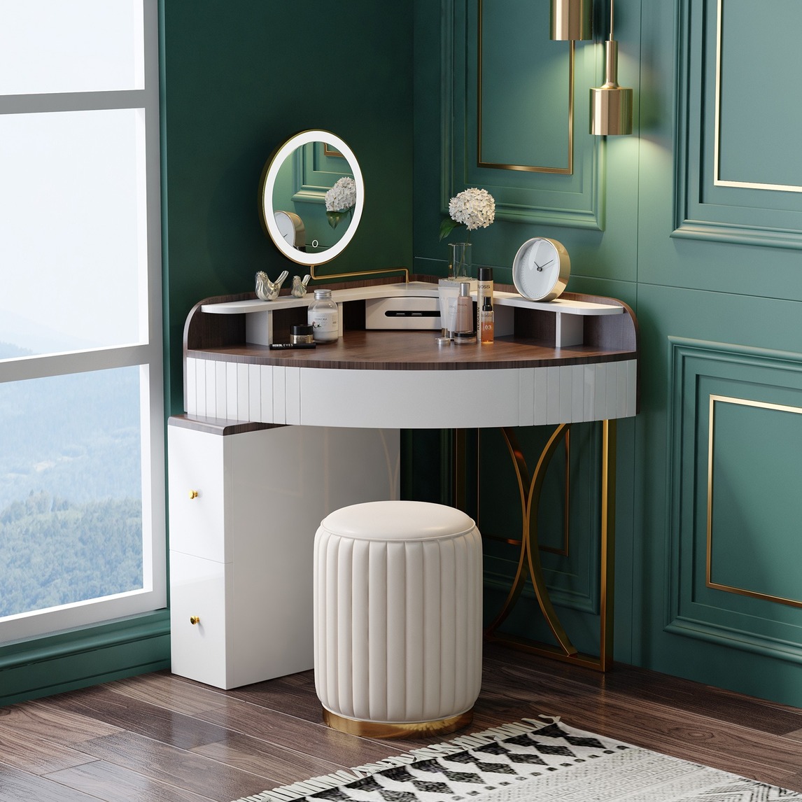 巧妙利用墙角空间的梳妆台组合