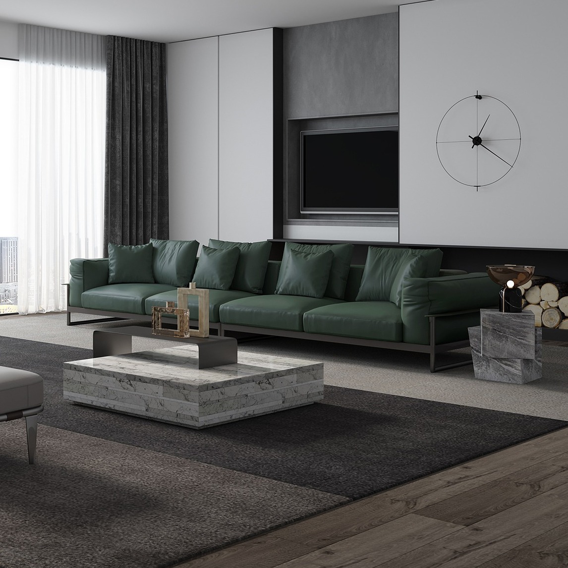 意式简约客厅搭配 - 健步家具设计效果图 - 每平每屋·设计家