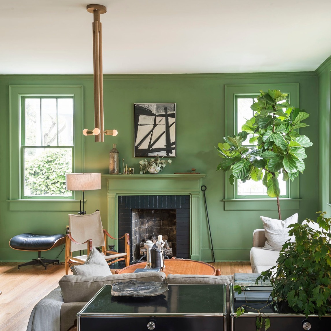 美式乡村风格简约清爽客厅绿色墙面漆设计图 – 设计本装修效果图