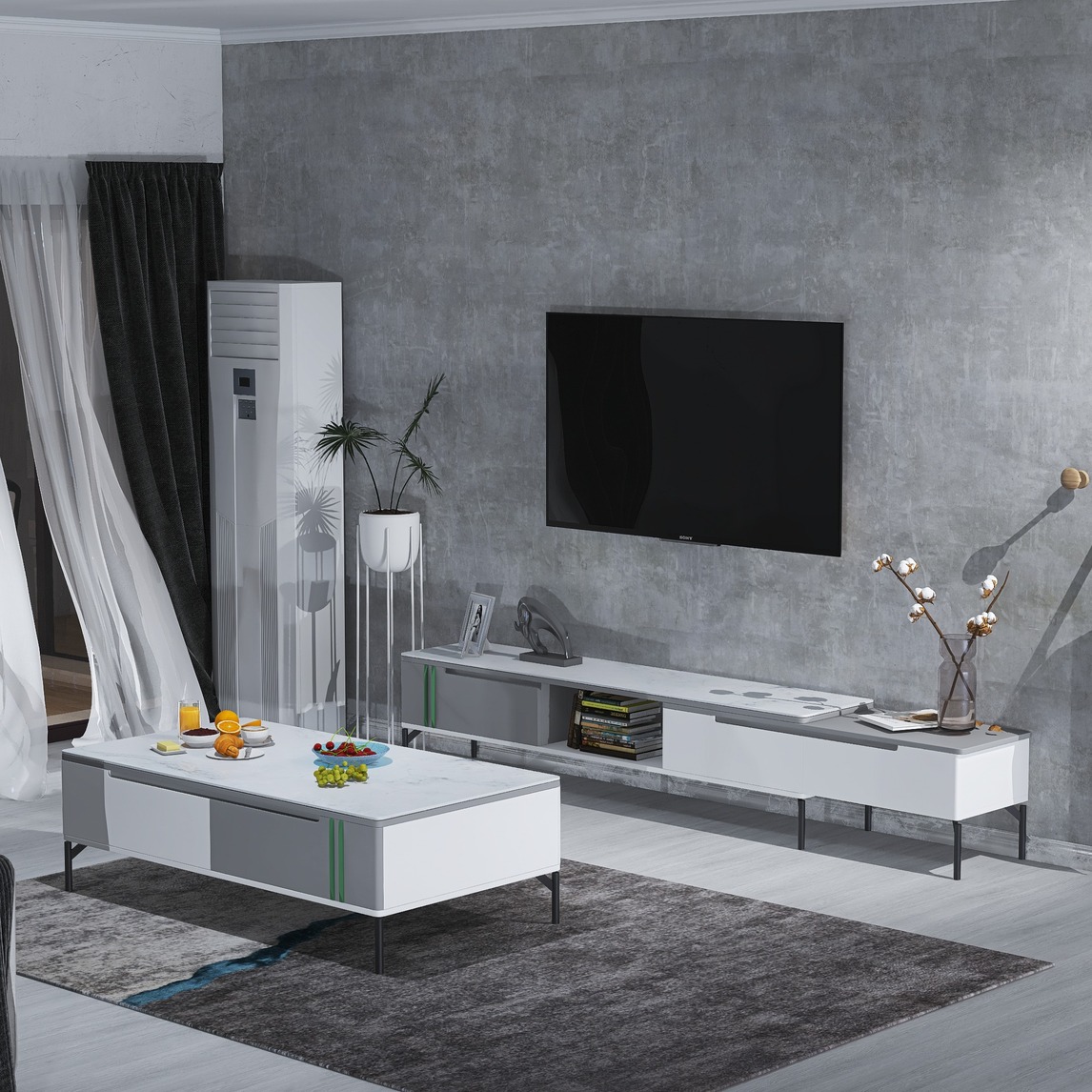 极简岩板茶几电视柜 - xgqy9120设计效果图 - 每平每屋·设计家