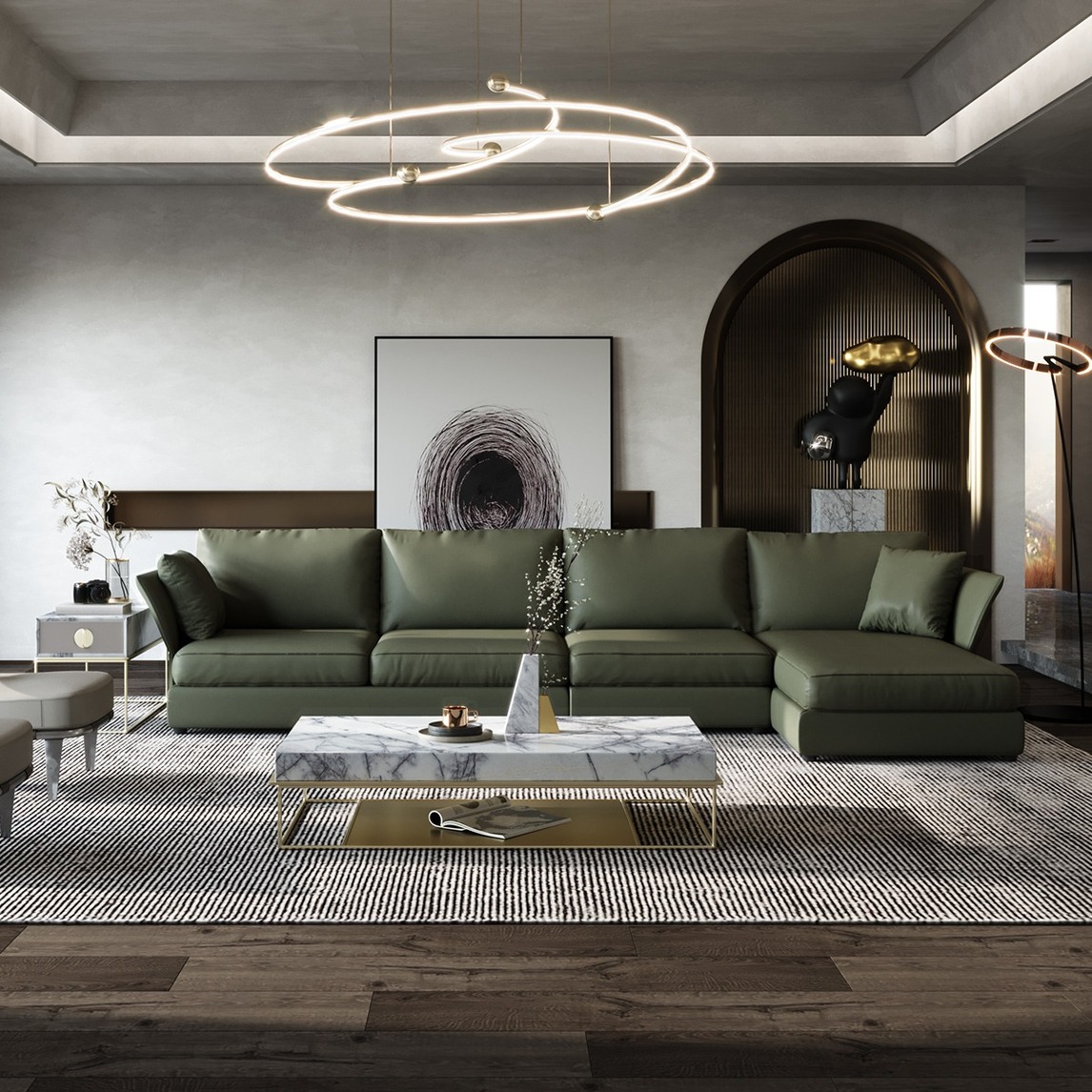 意式轻奢客厅搭配 - 健步家具设计效果图 - 每平每屋·设计家