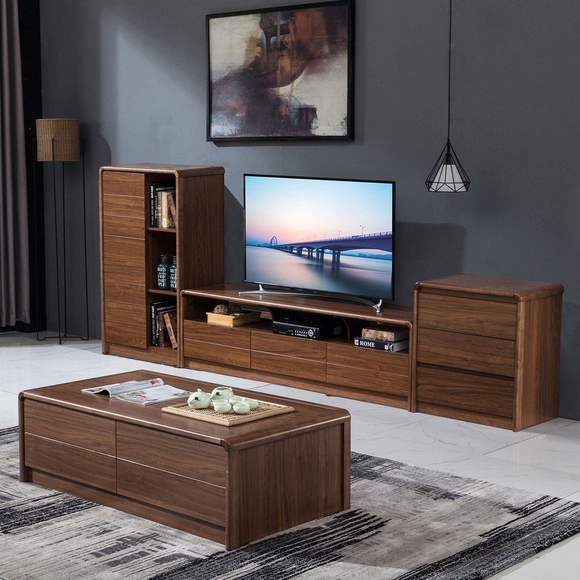 客厅实木茶几电视柜组合