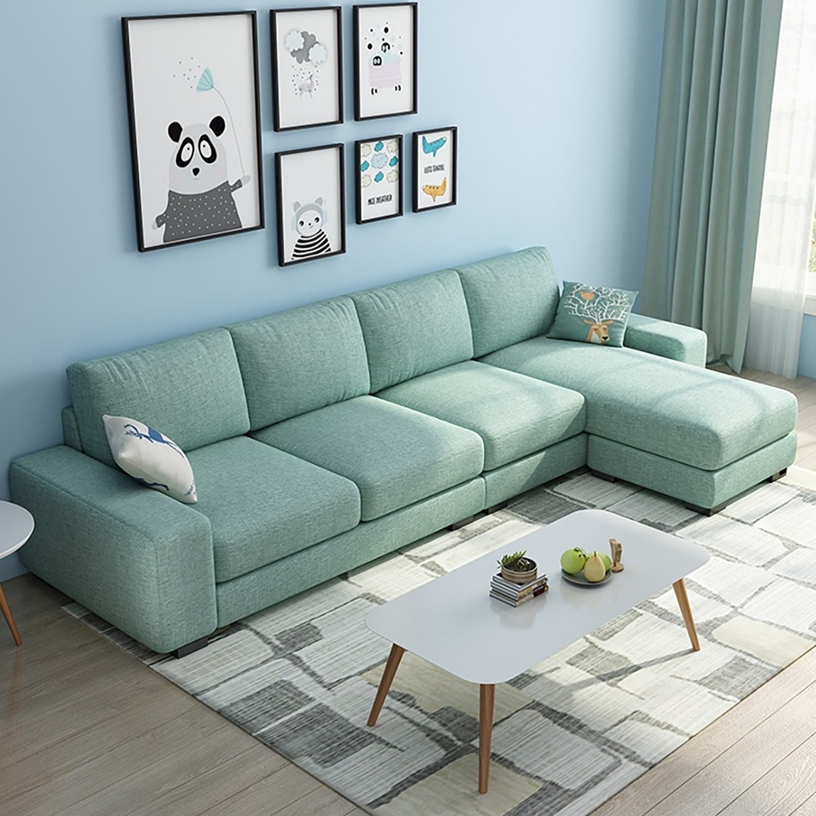 蓝绿色调让客厅变得清晰明亮