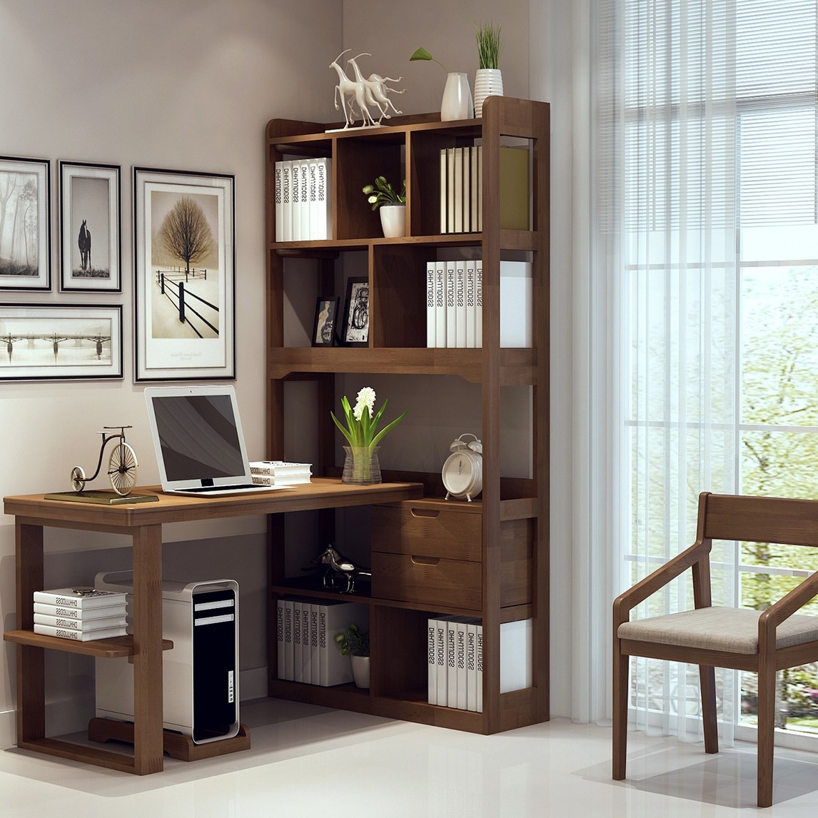 这款带书架的书桌可以解决你所有书房问题