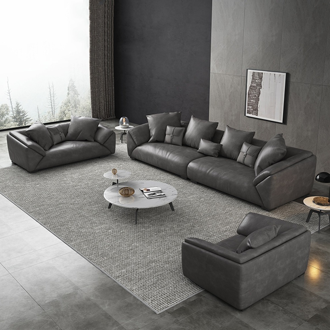 现代简约灰色格调客厅 - 设计师lin设计效果图 - 每平每屋·设计家