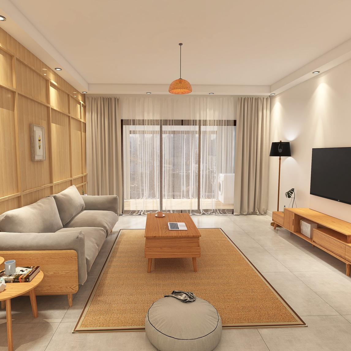 北欧风实木客厅,体现温馨的舒适感