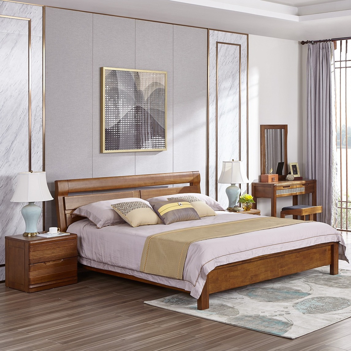 新中式简约实木床双人床 - 新中式设计师设计效果图 - 每平每屋·设计