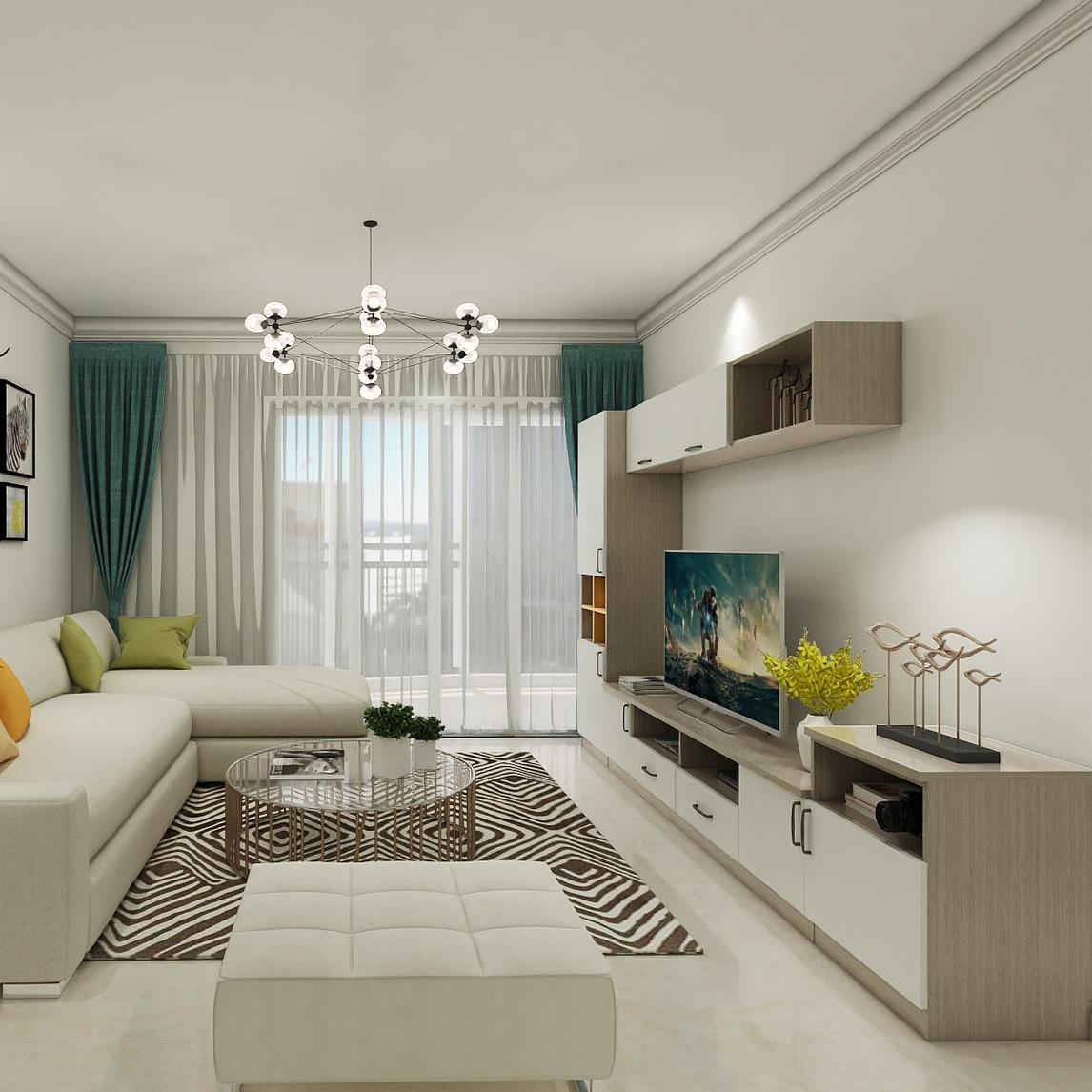 白色77原木客厅,l型沙发是亮点 - 品爱全屋定制-花都店设计效果图