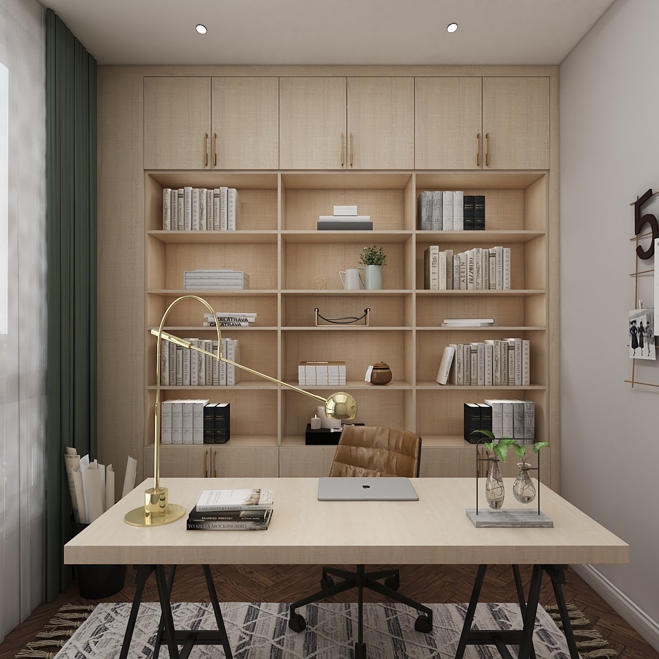 原木风书房像是民宿书屋般文艺气息