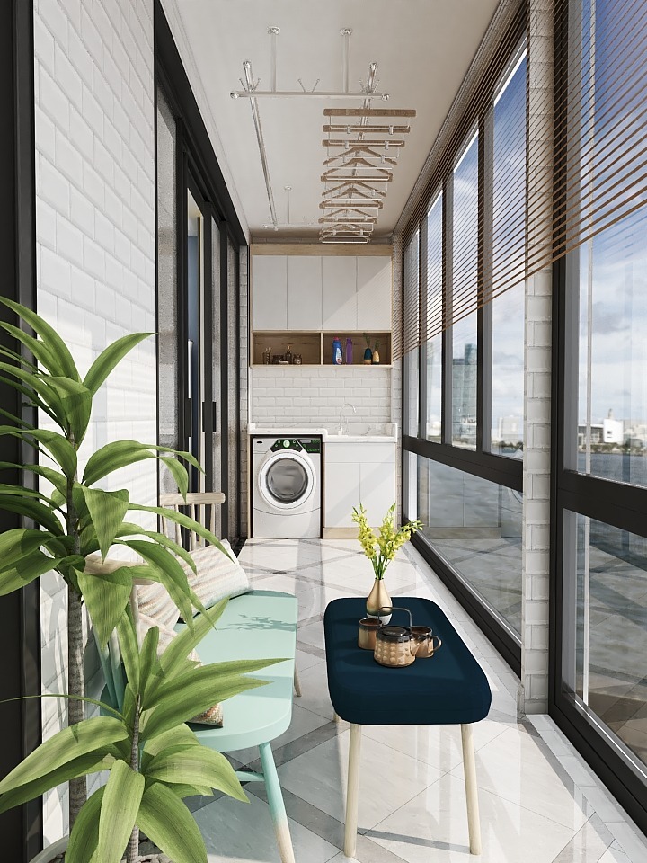 马卡龙家具 日系色调,这个阳台很惬意