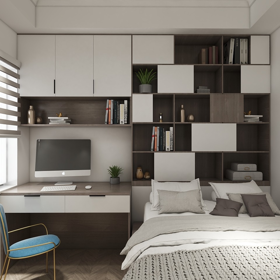 6㎡小书房做整墙书柜,秒变多功能房