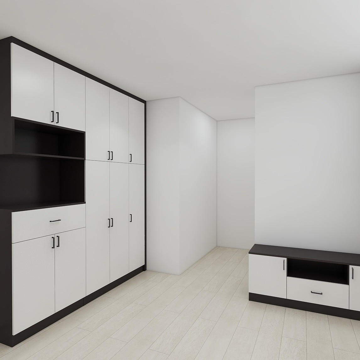 黑白撞色的柜子,现代感极强 - 米格兰家具:米格兰门店设计效果图 - 每