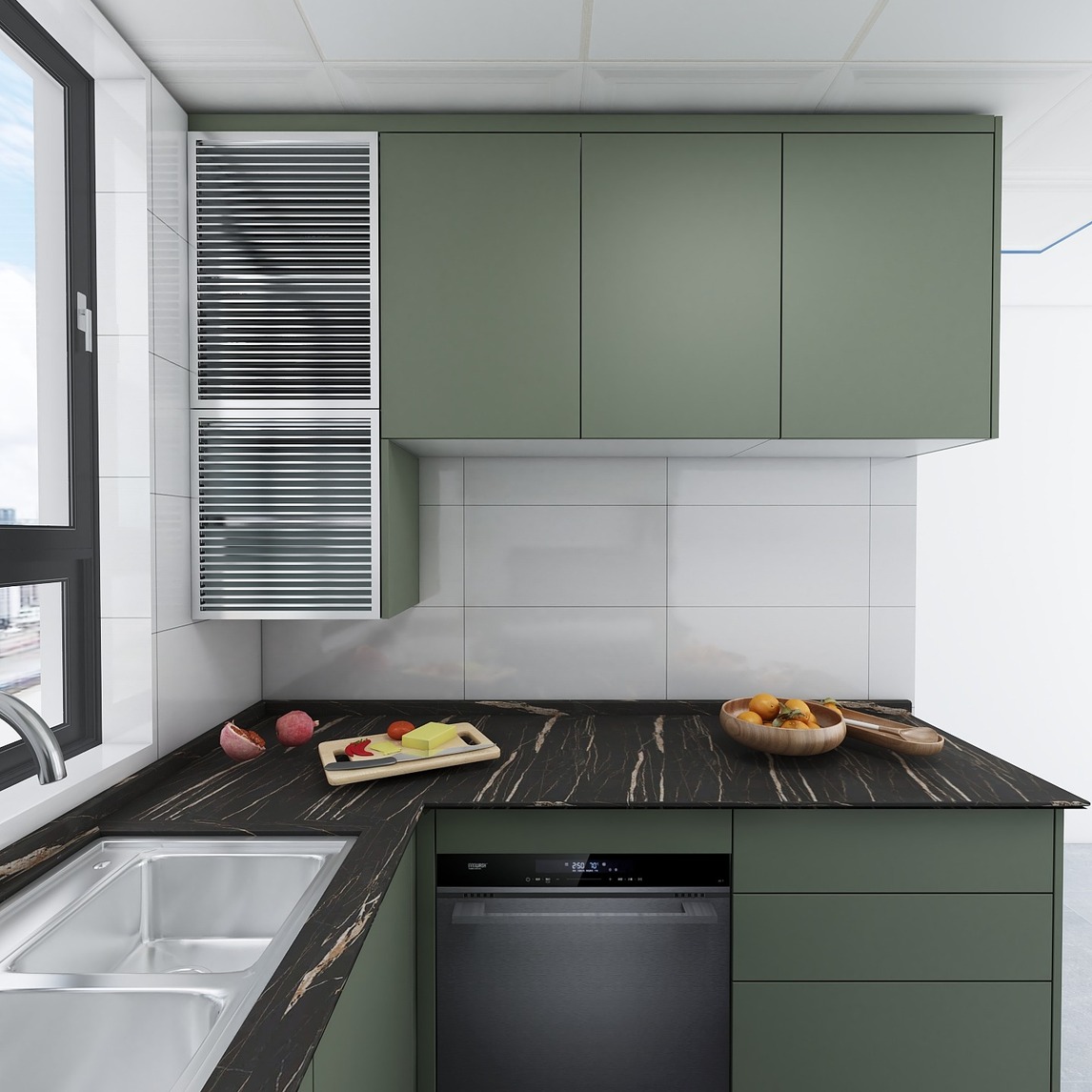 墨绿色的柜子让你的厨房更好看 - 杭州欧派橱柜 月星店设计效果图